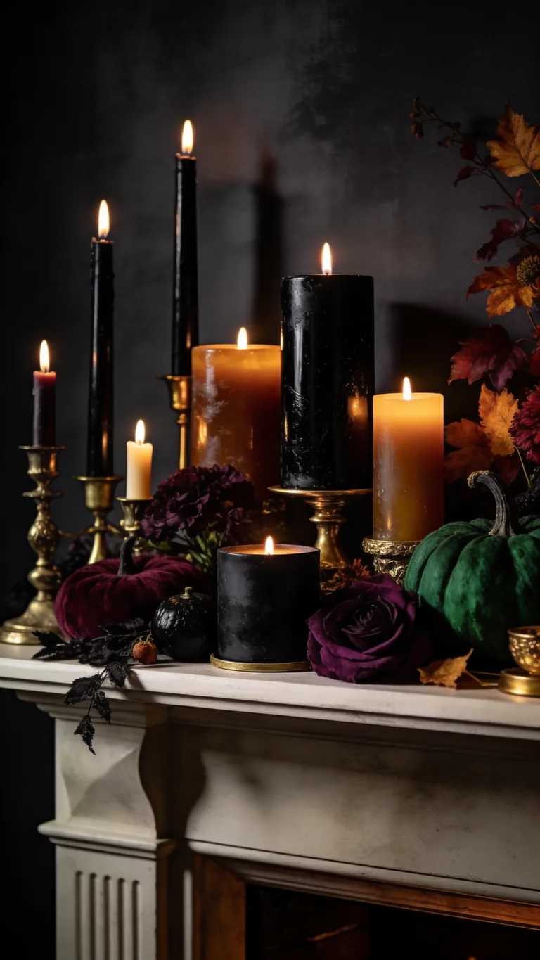 Cluster Plenty of Candlelight - moody fall mantel decor idea