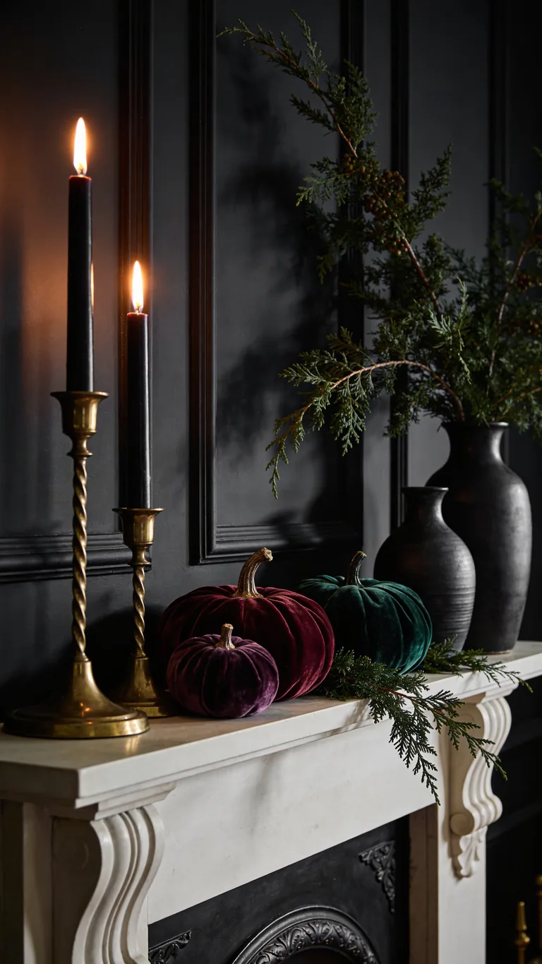 Echo Your Moody Living Room - moody fall mantel decor idea