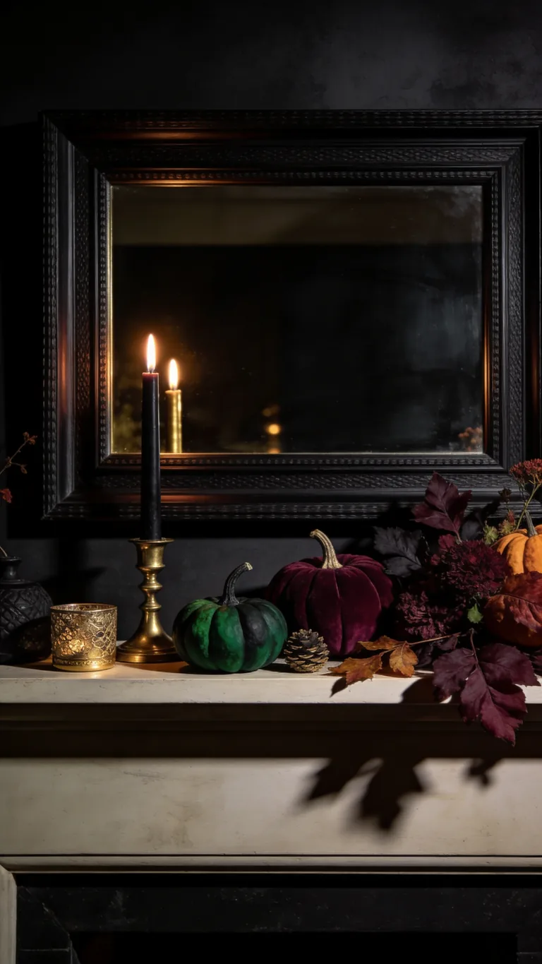 Use a Dark Backdrop - moody fall mantel decor idea
