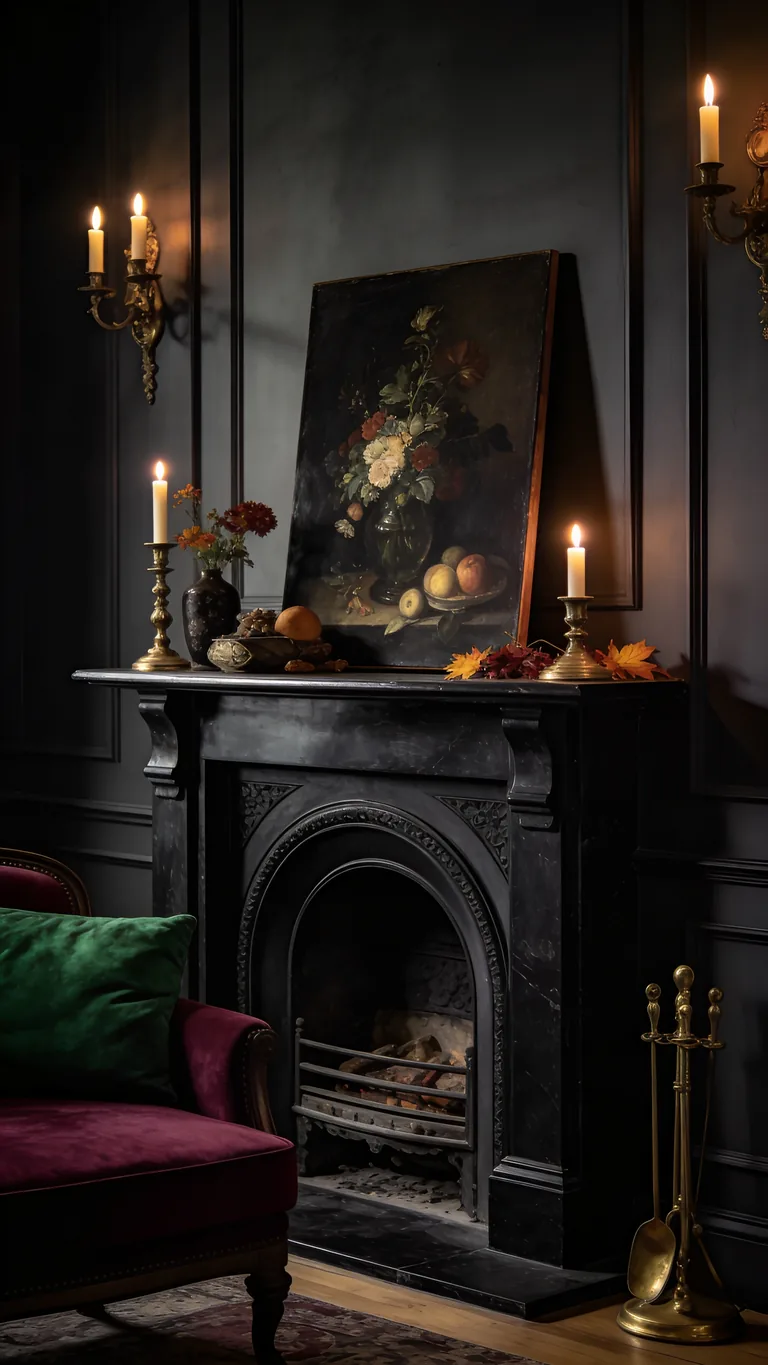 Add Moody Art - moody fall mantel decor idea