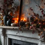 Moody dramatic atmospheric style fall mantel decor