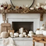 Neutral warm sophisticated style fall mantel decor