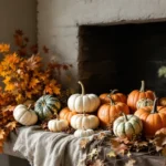 Gathered seasonal style centered on pumpkins fall mantel decor