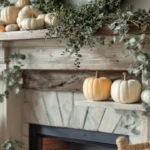Calm sage green fresh style fall mantel decor