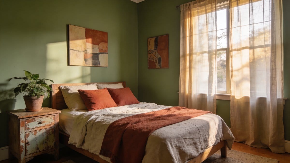Sage green and terracotta bedroom ideas