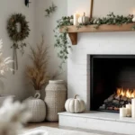 Scandinavian nordic style fall mantel decor