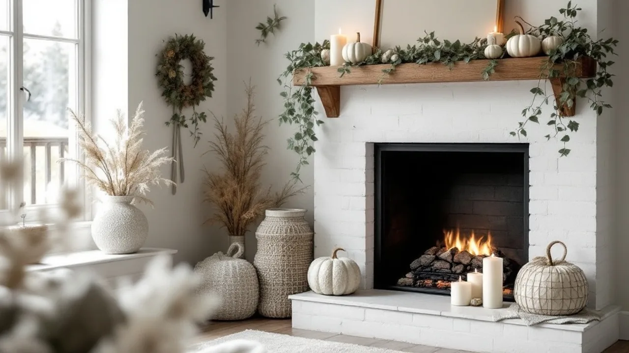 Scandinavian nordic style fall mantel decor