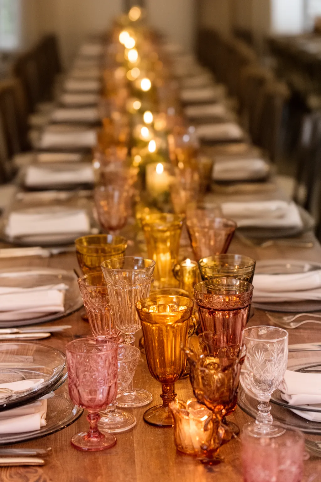 Vintage glassware fall wedding tablescape variation 4