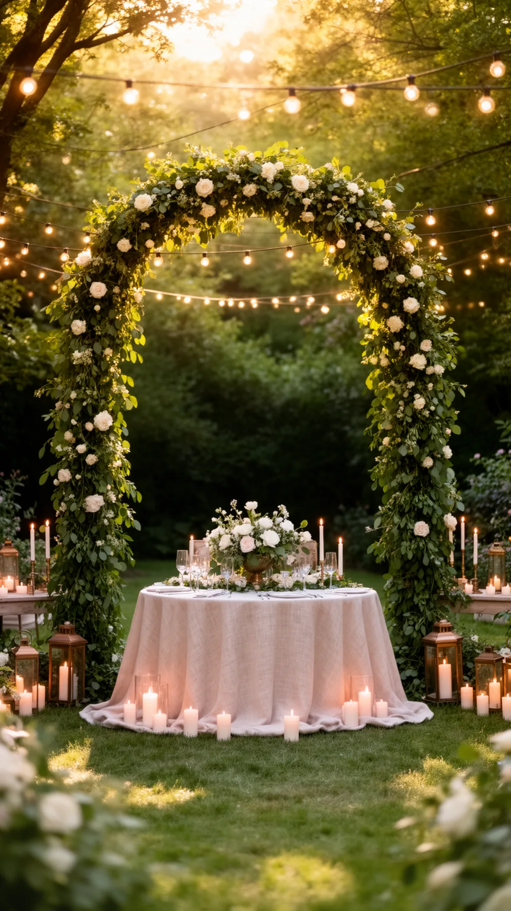 Greenery and flower arch backdrop