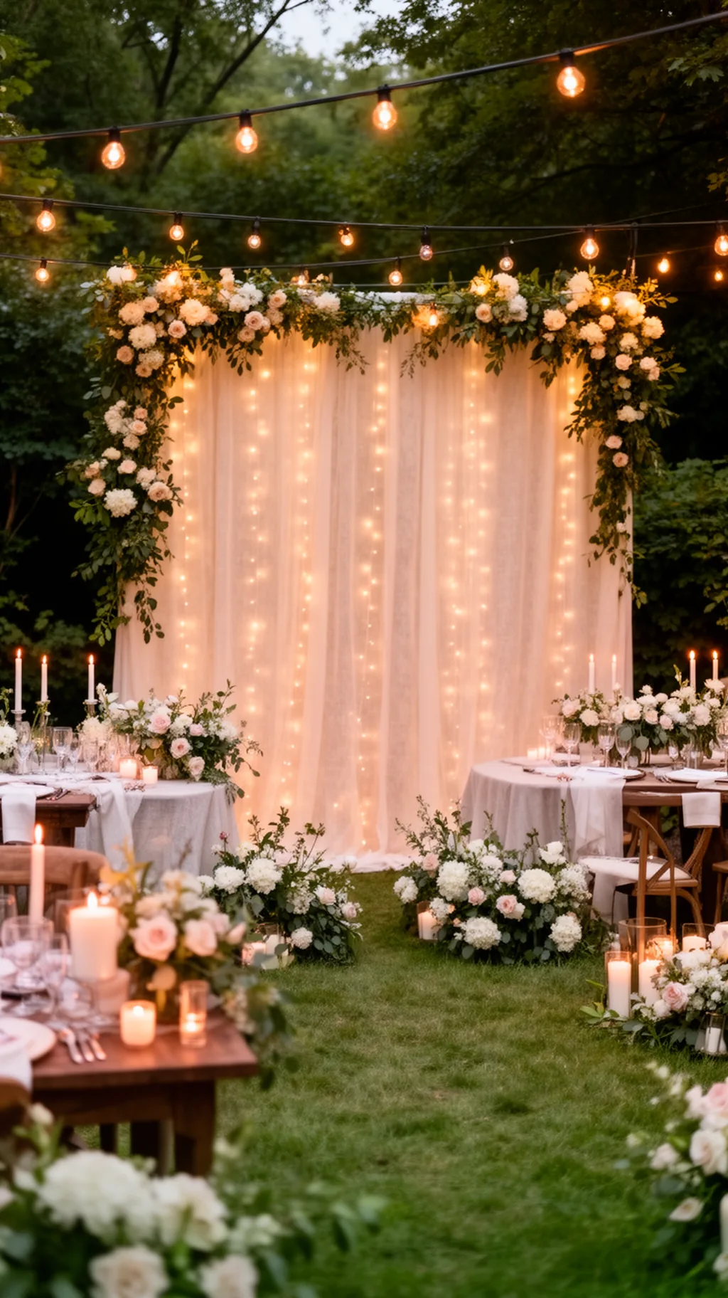 Fabric and fairy-light photo backdrop