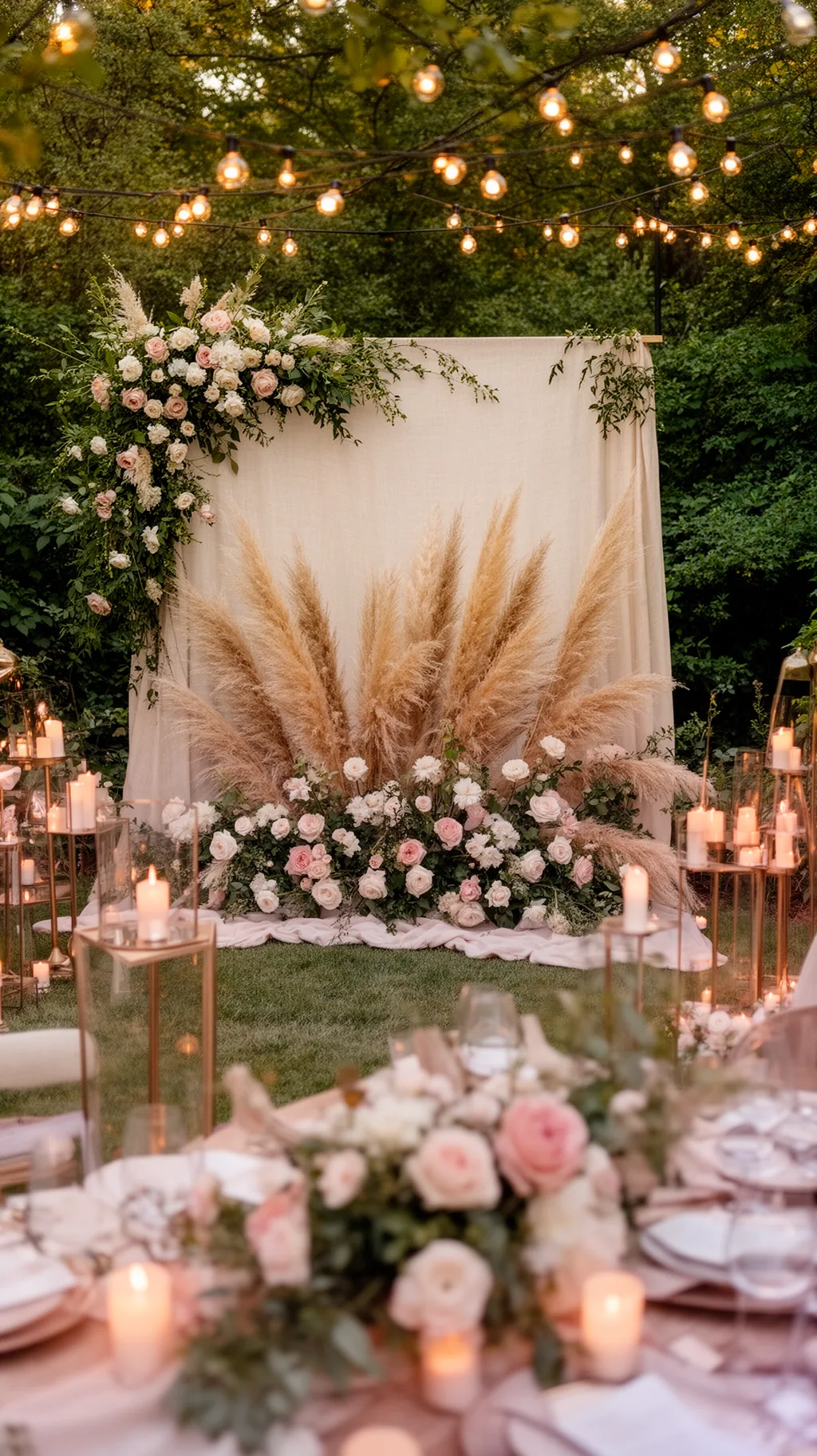 Pampas and floral photo backdrop