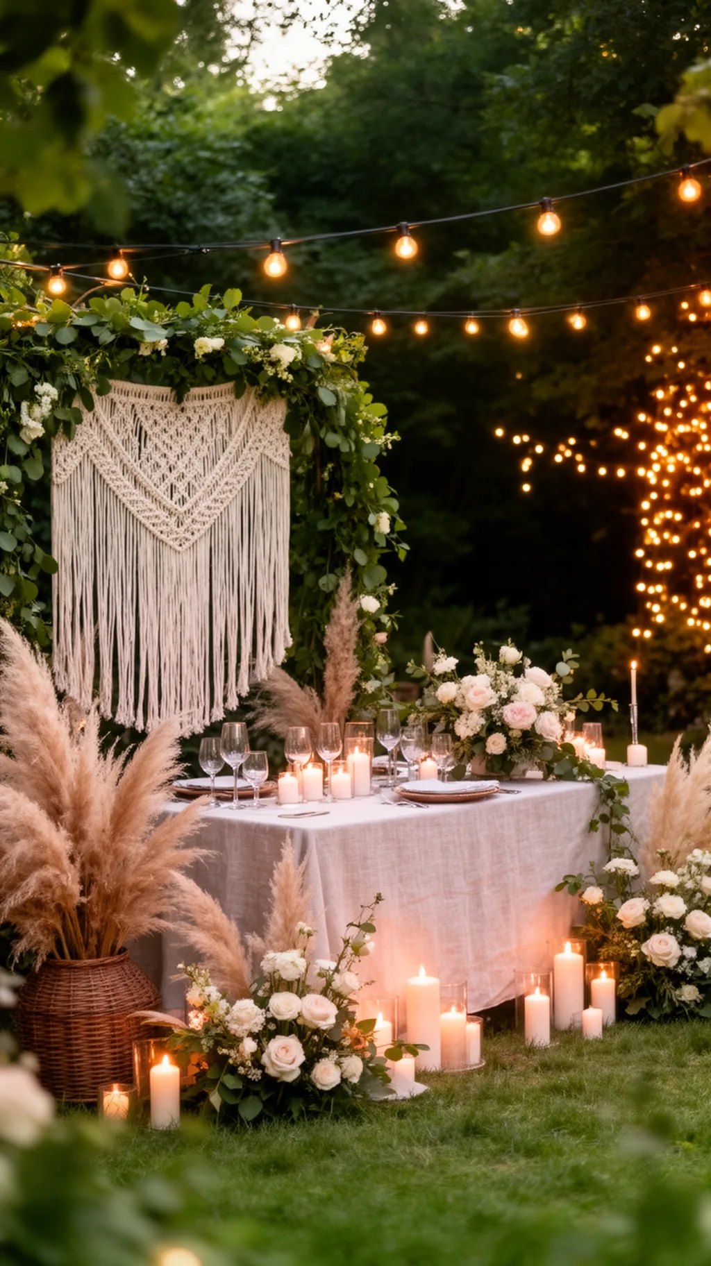 Boho garden corner with macrame
