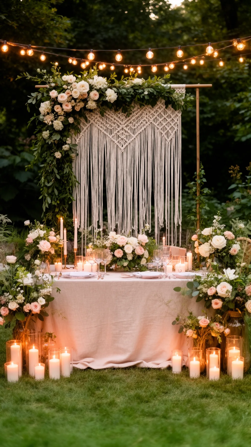 Bohemian garden party macrame backdrop