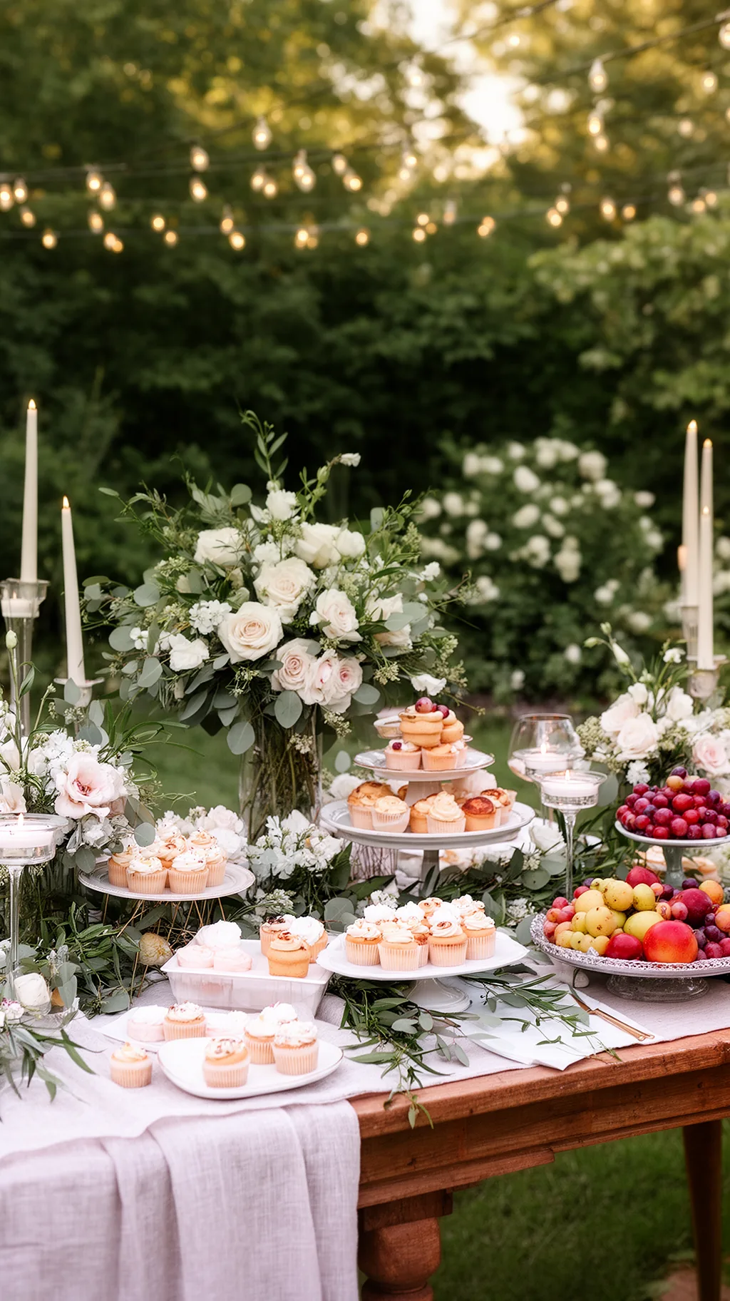 Outdoor dessert table with cupcakes