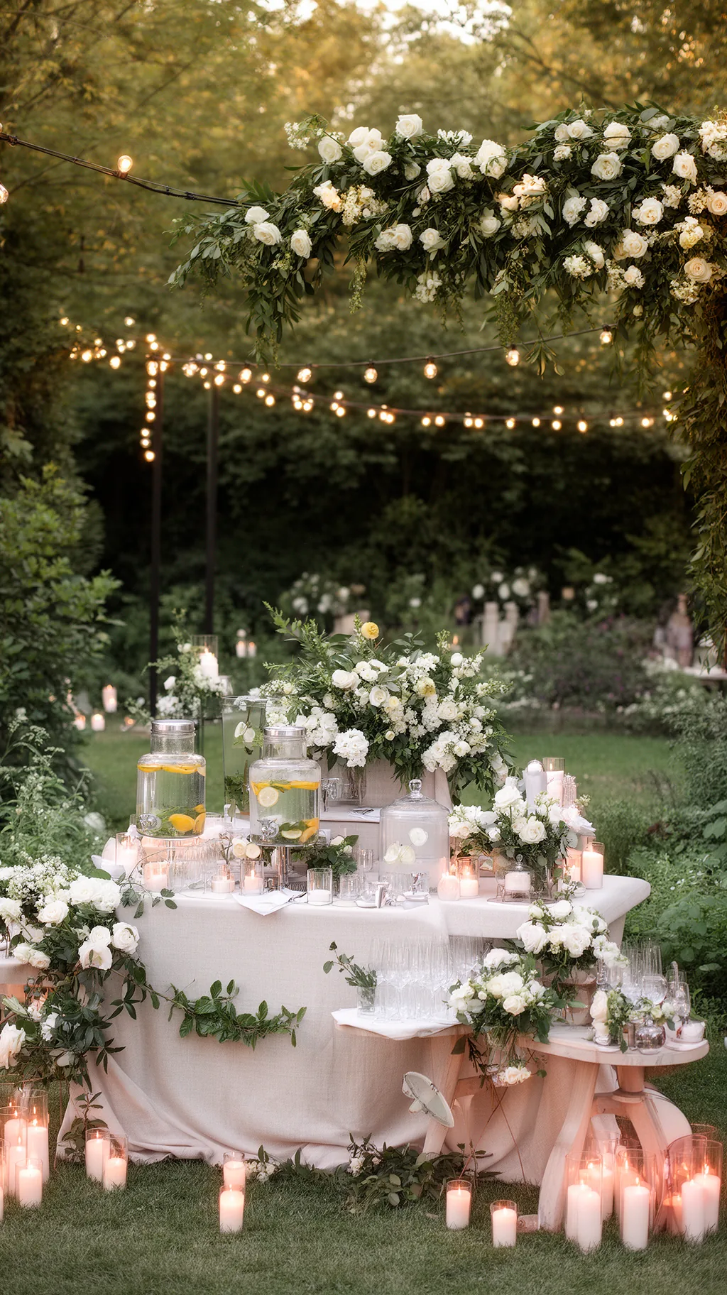 Elegant beverage station with greenery