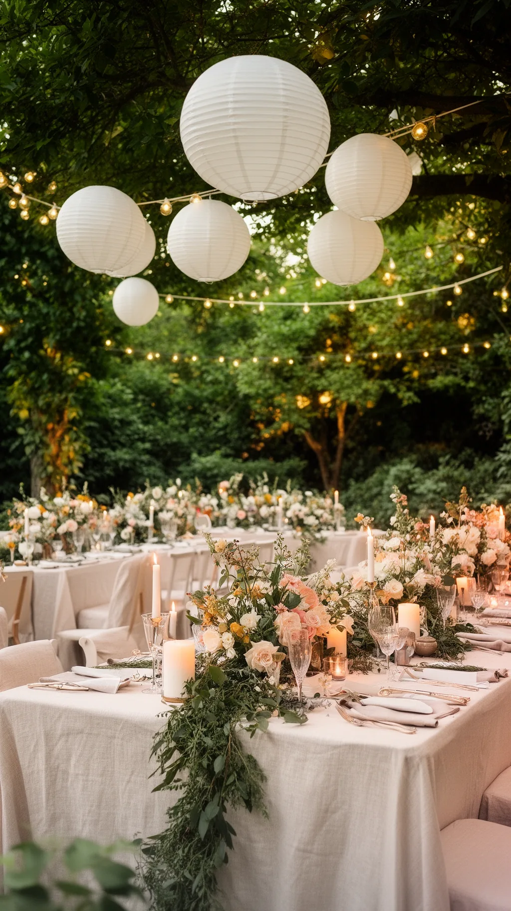 White paper lanterns at a garden party