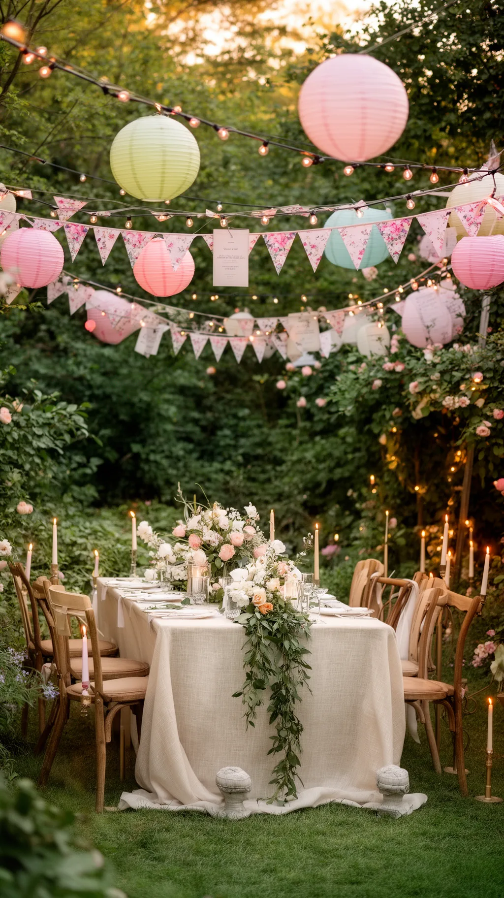 Pastel lanterns and floral bunting