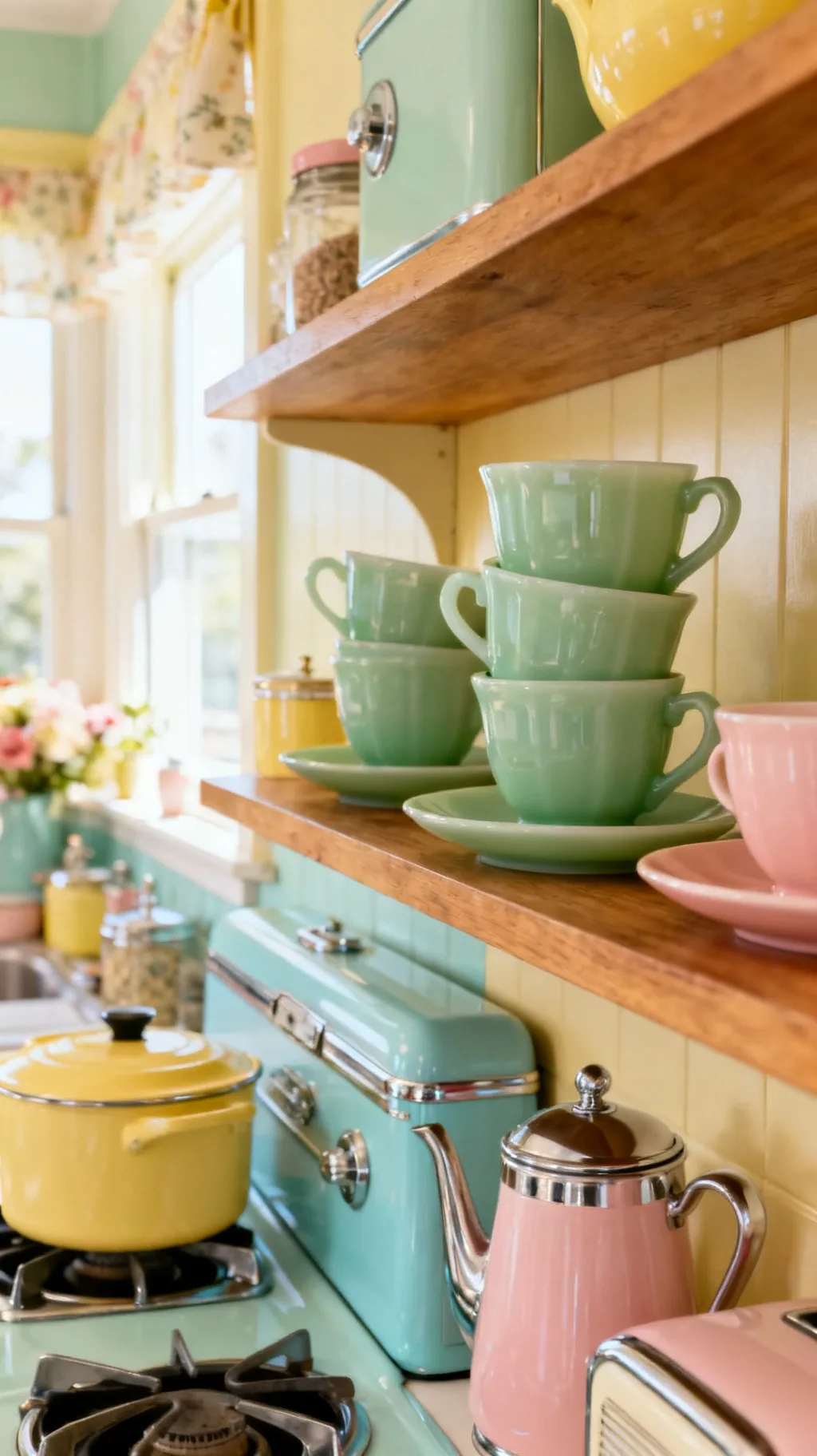 Stacked jadeite retro teacups