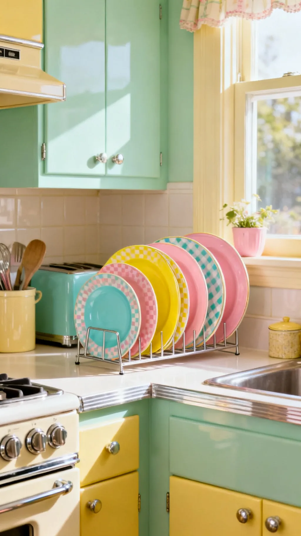 Plate rack with colorful plates