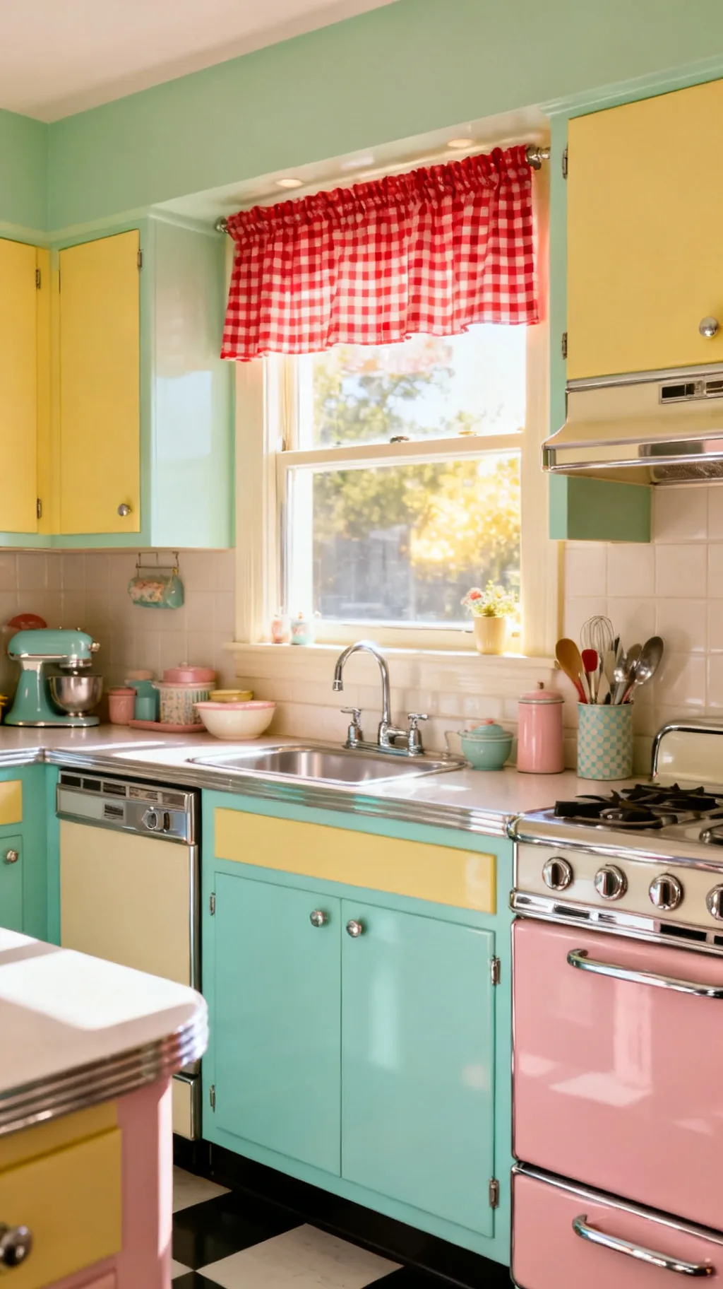 Red gingham cafe curtains