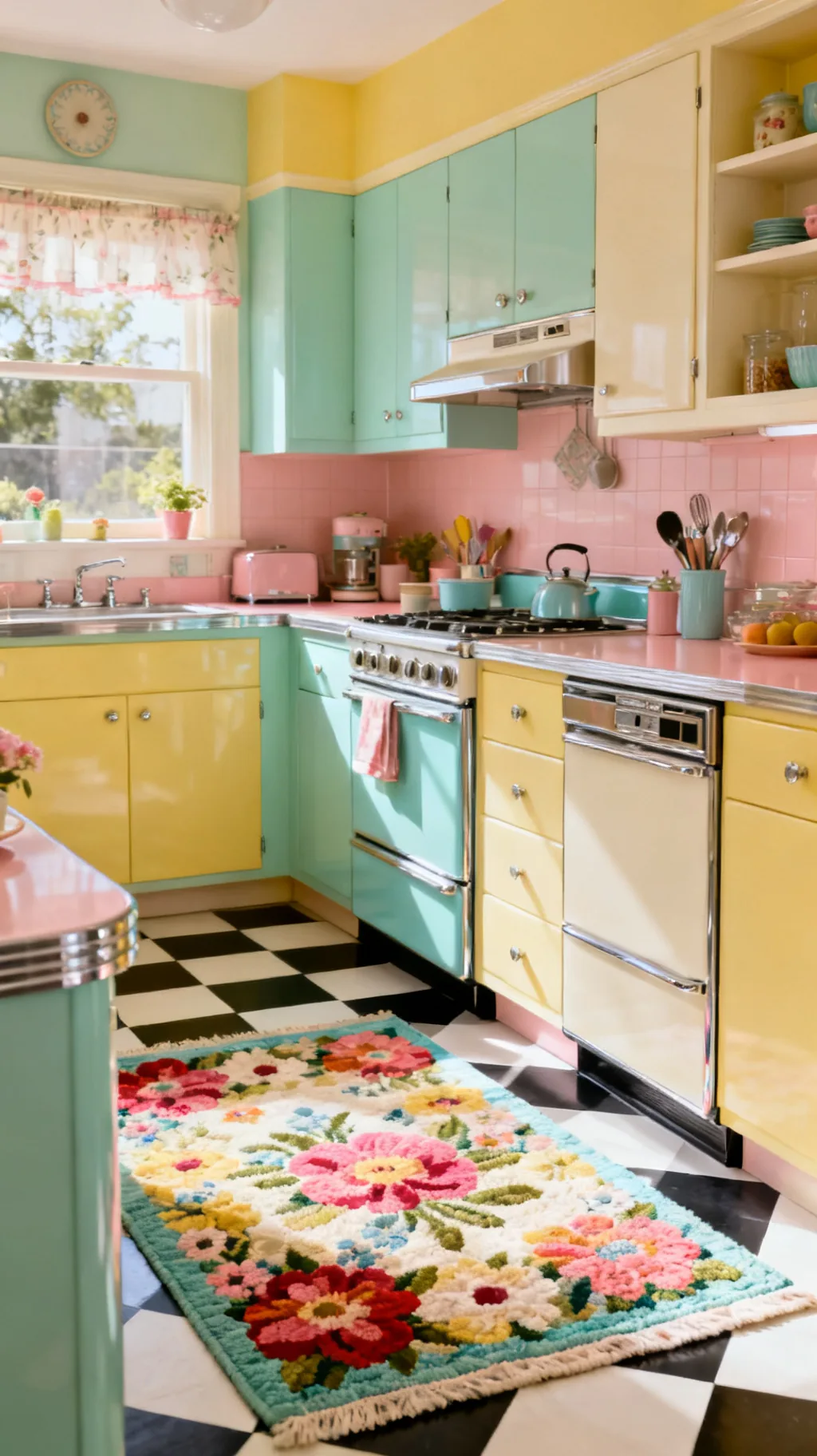 Bright floral kitchen rug
