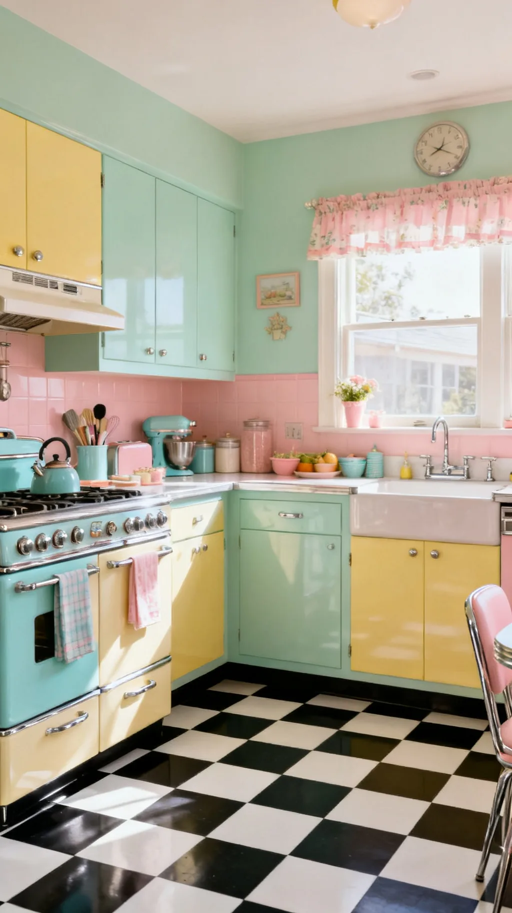 Checkerboard kitchen floor