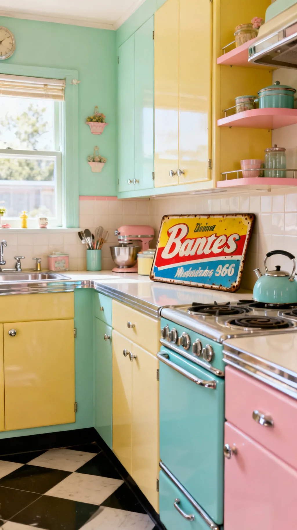 Nostalgic colorful retro sign in a kitchen