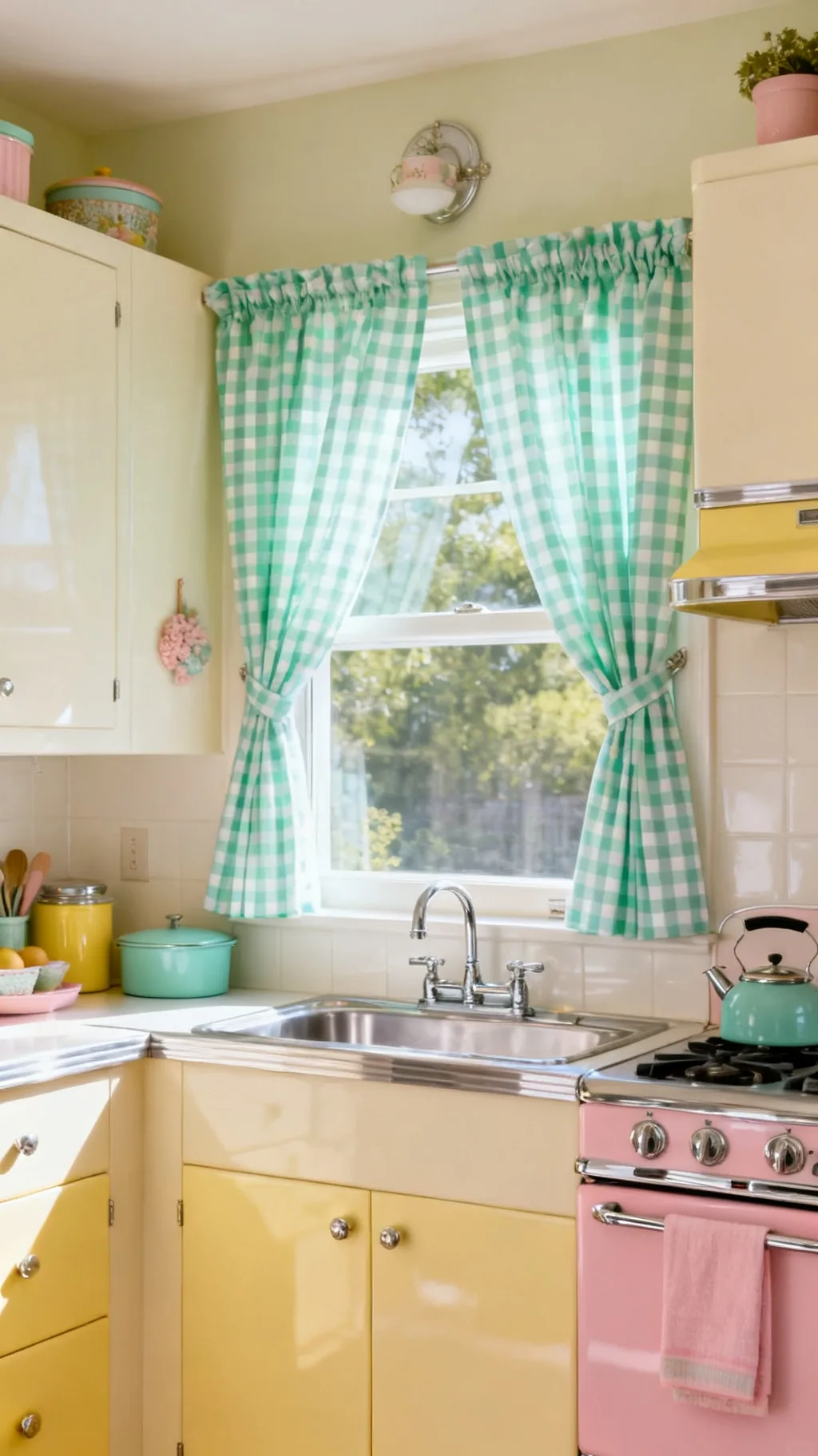 Mint check curtains