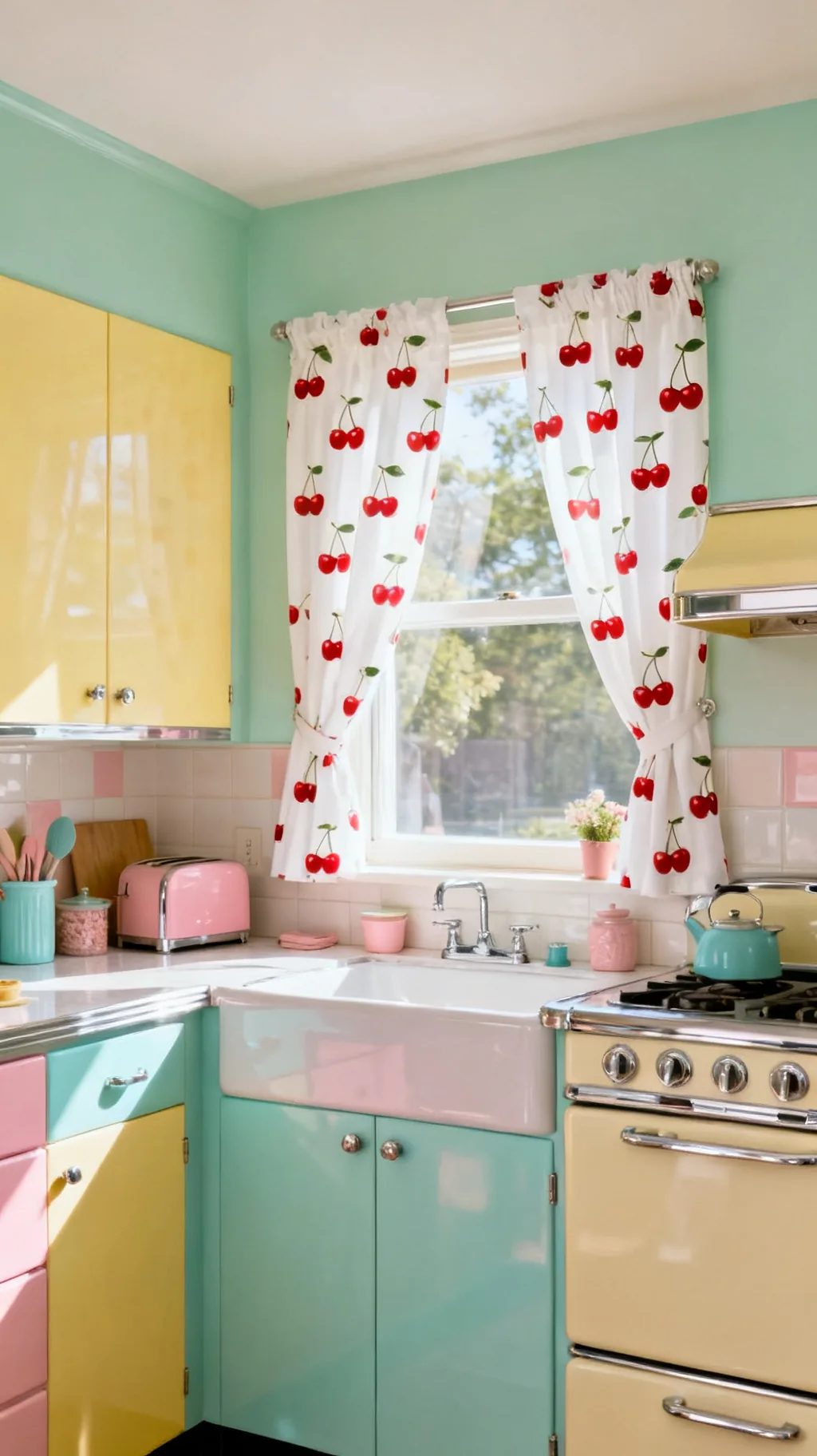 Cherry-print curtains