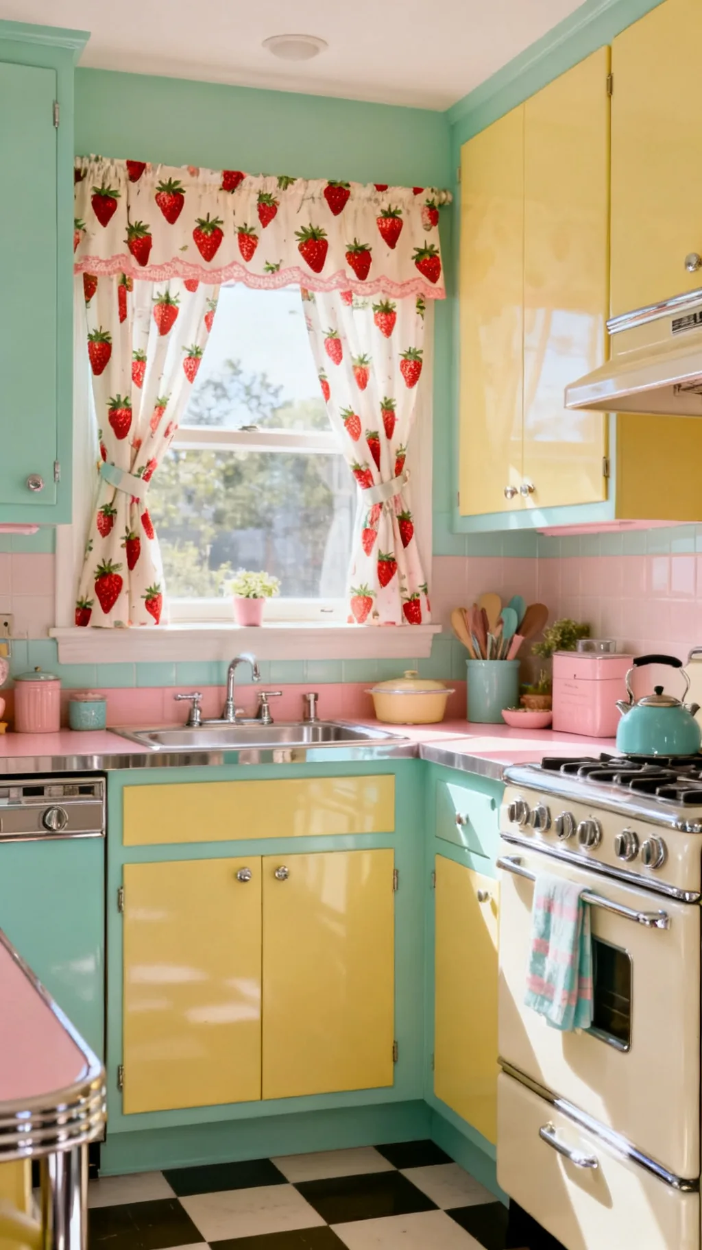 Strawberry print curtains