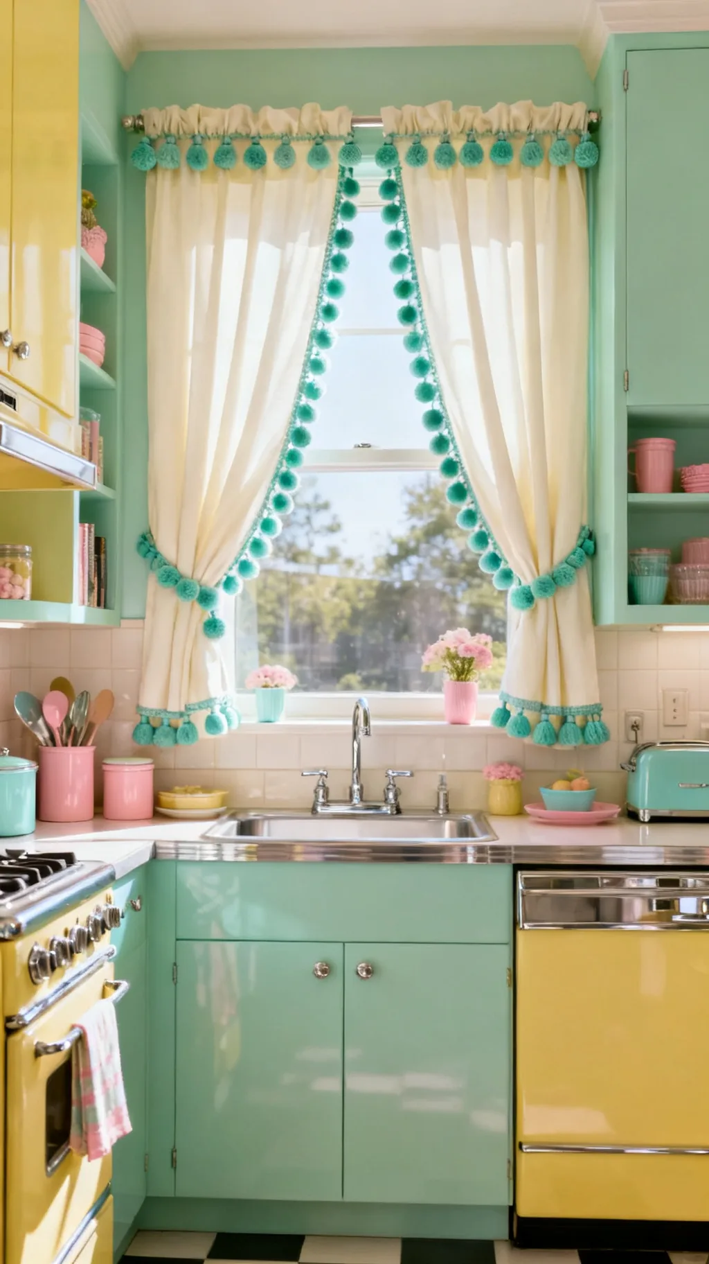 Pom-pom trim curtains