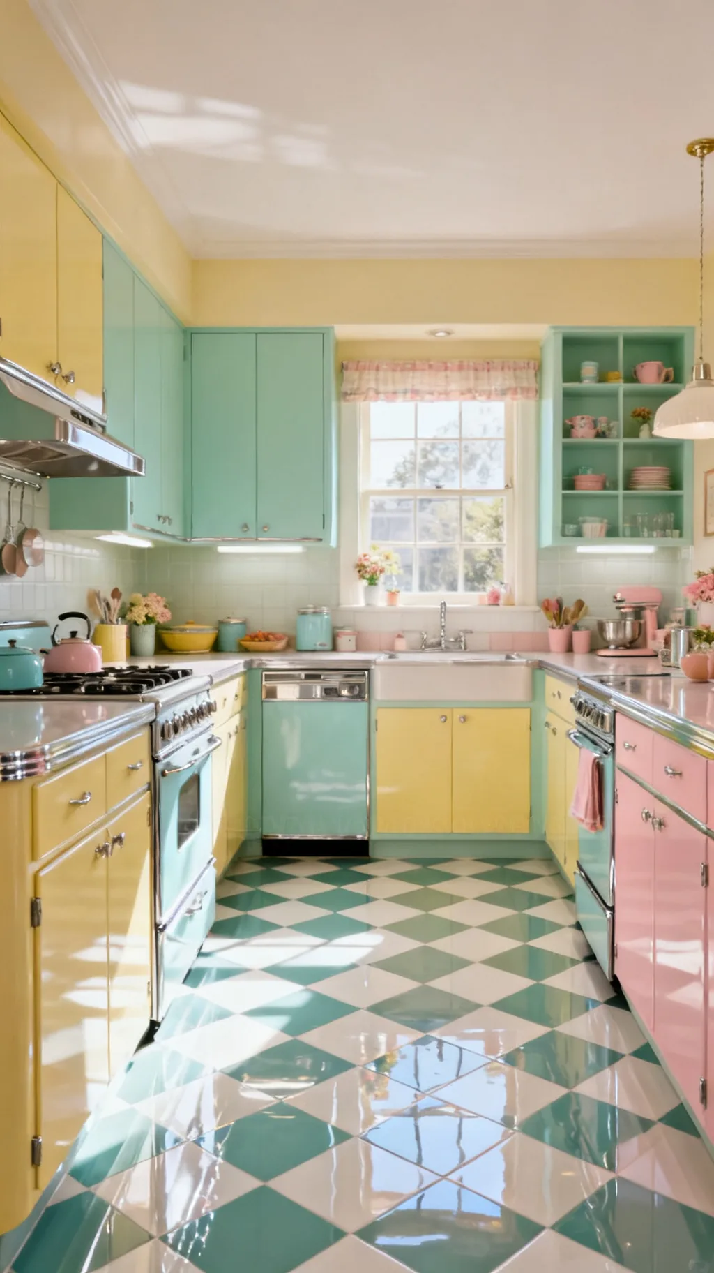 Glossy checkerboard floor