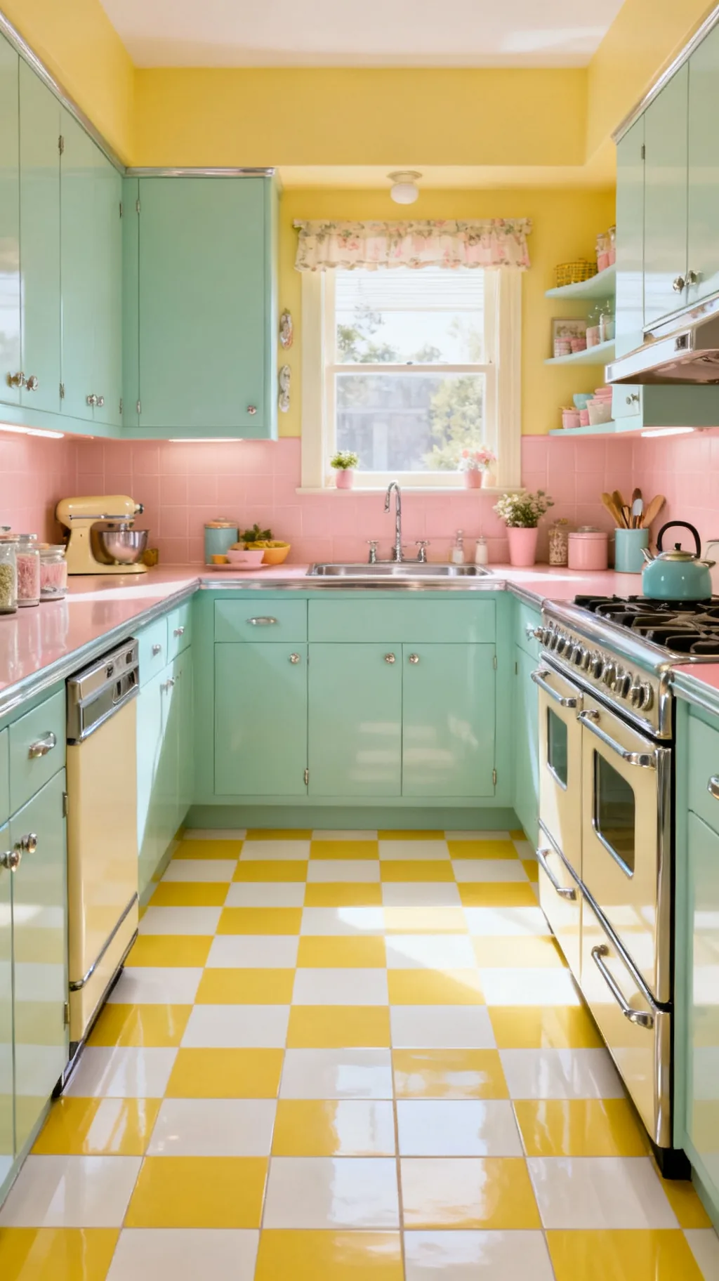Buttercup yellow checkerboard floor