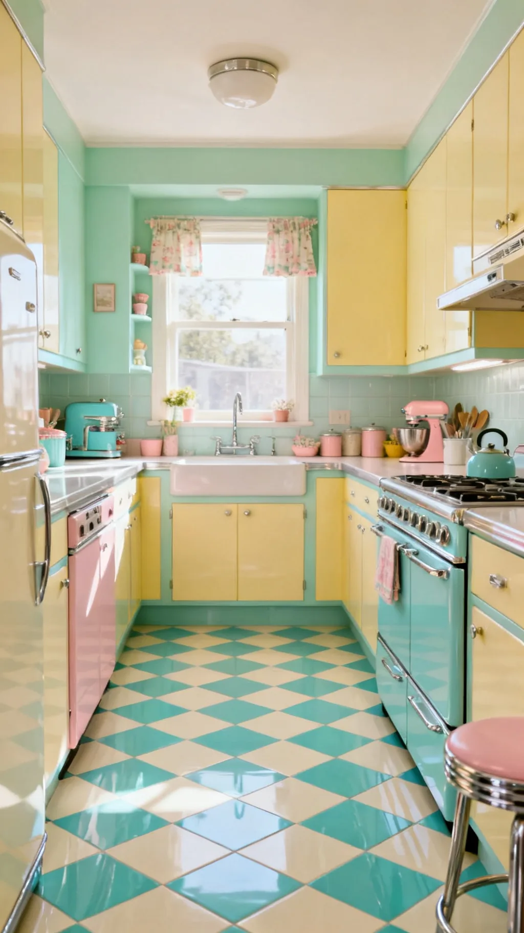 Turquoise checkerboard floor