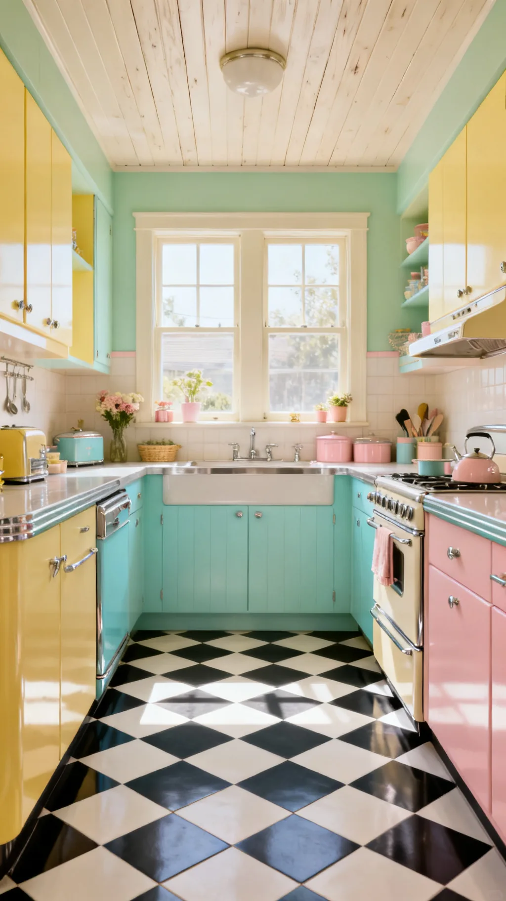 Painted checkerboard floor