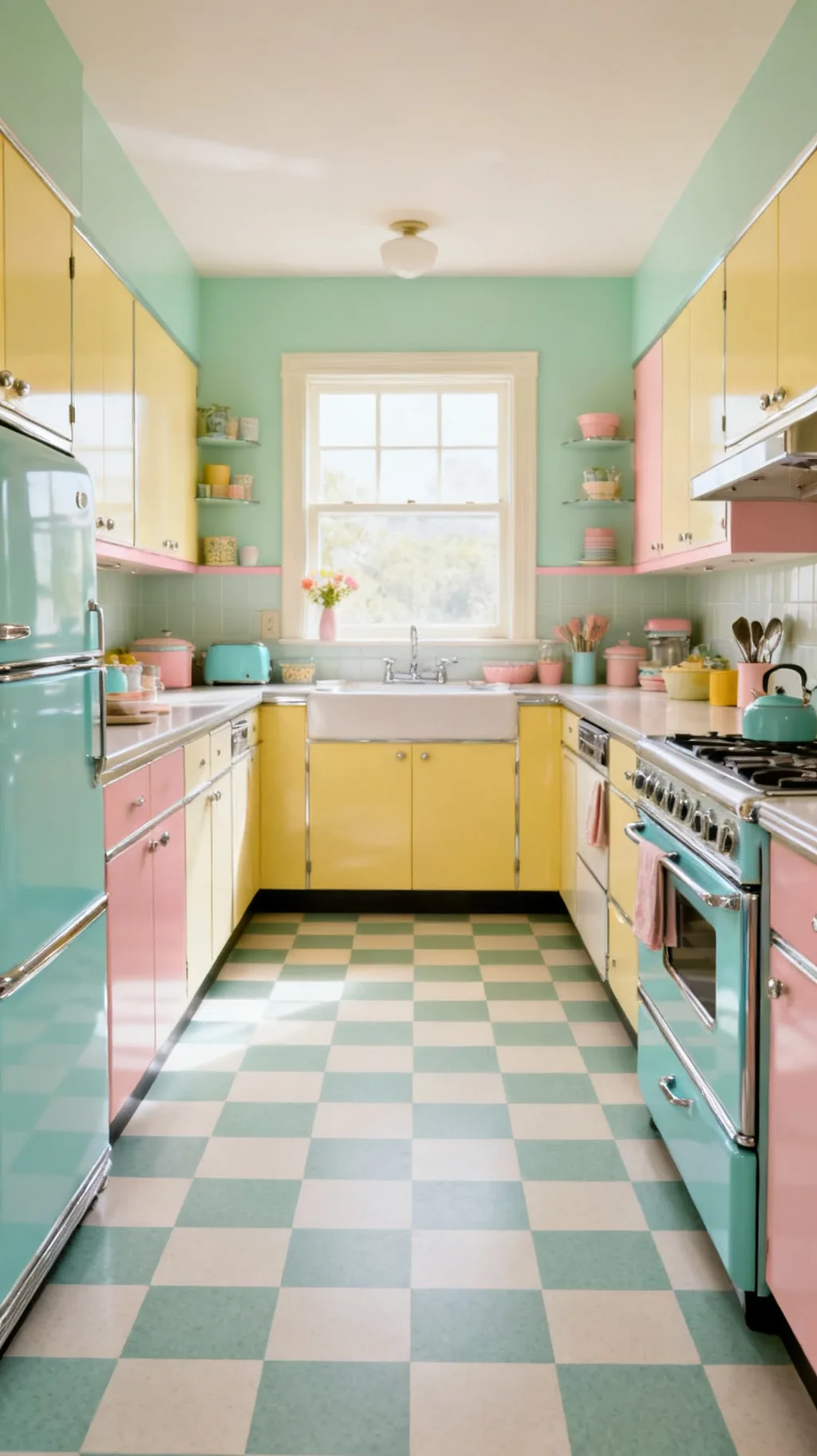 Linoleum checkerboard floor
