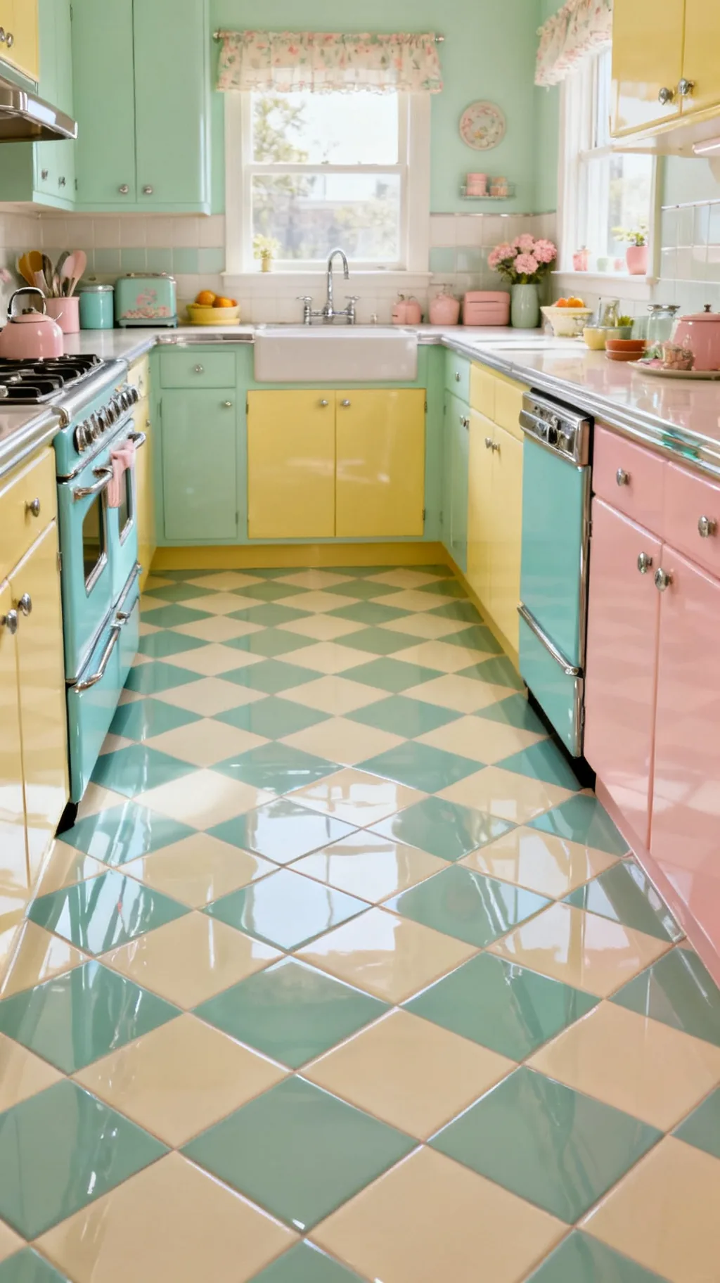 Ceramic checkerboard floor