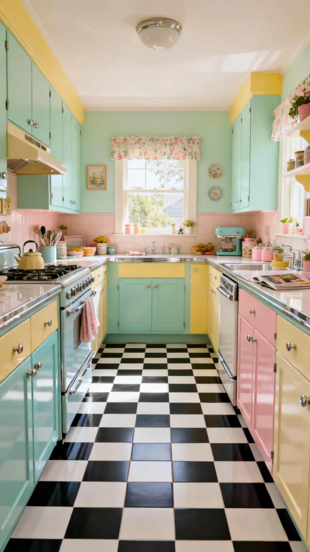 Small checkerboard kitchen floor