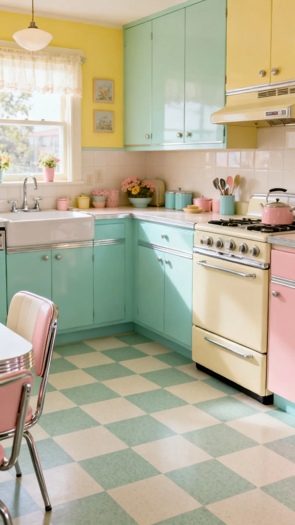 Vintage linoleum checkerboard kitchen floor
