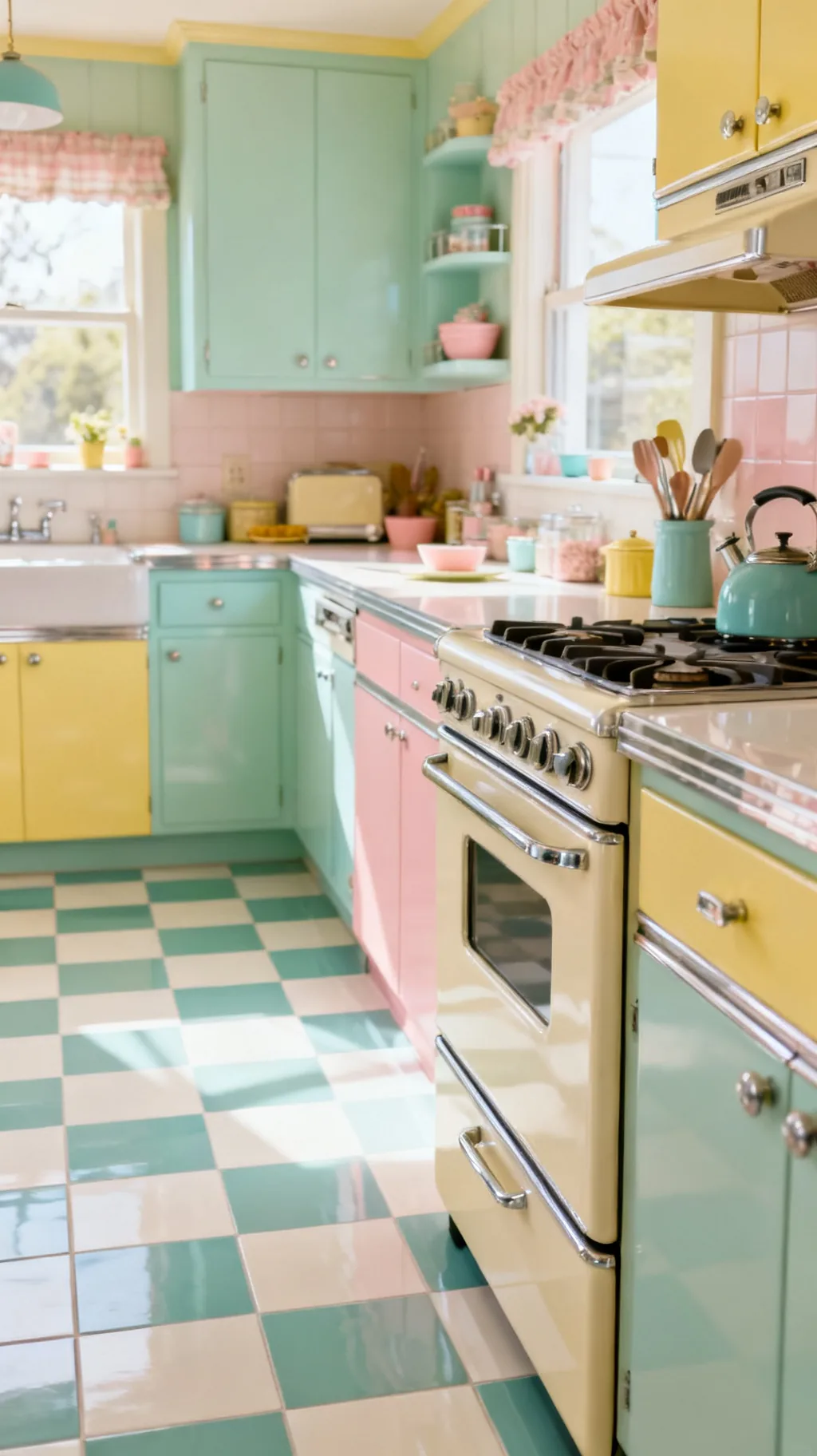 Checkerboard floor with matched grout