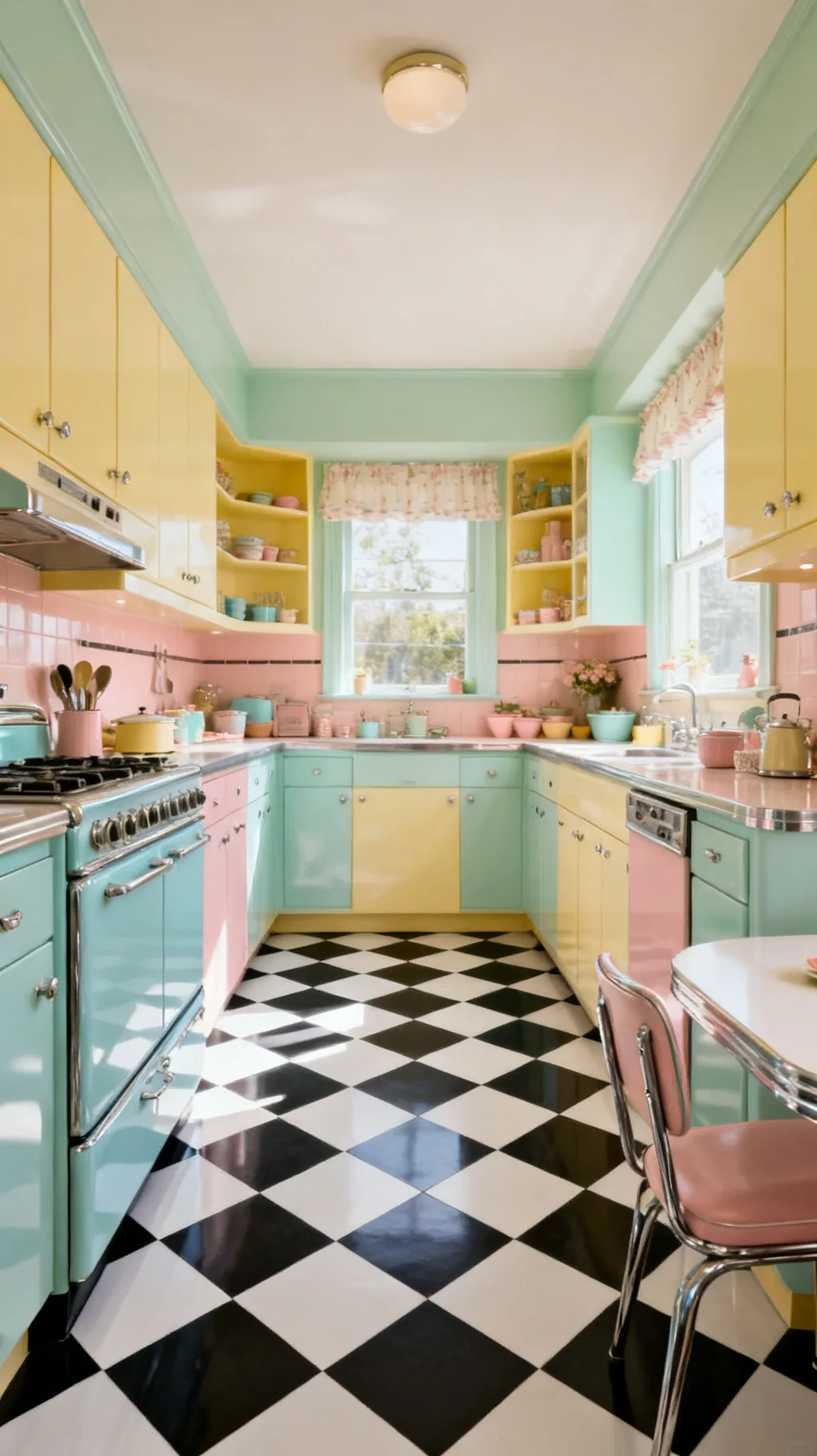 Large-scale checkerboard kitchen floor