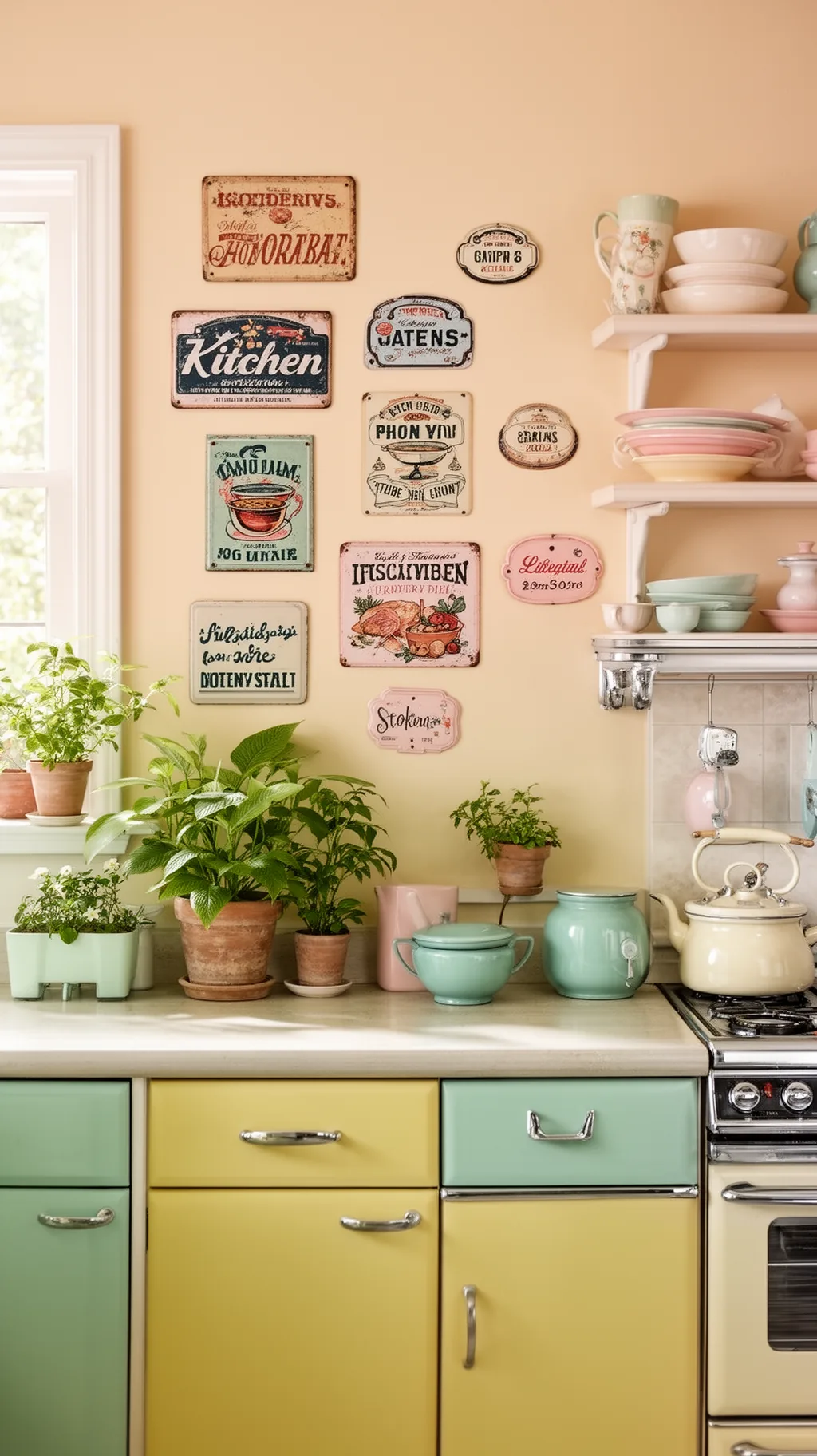 Gallery wall of vintage kitchen signs