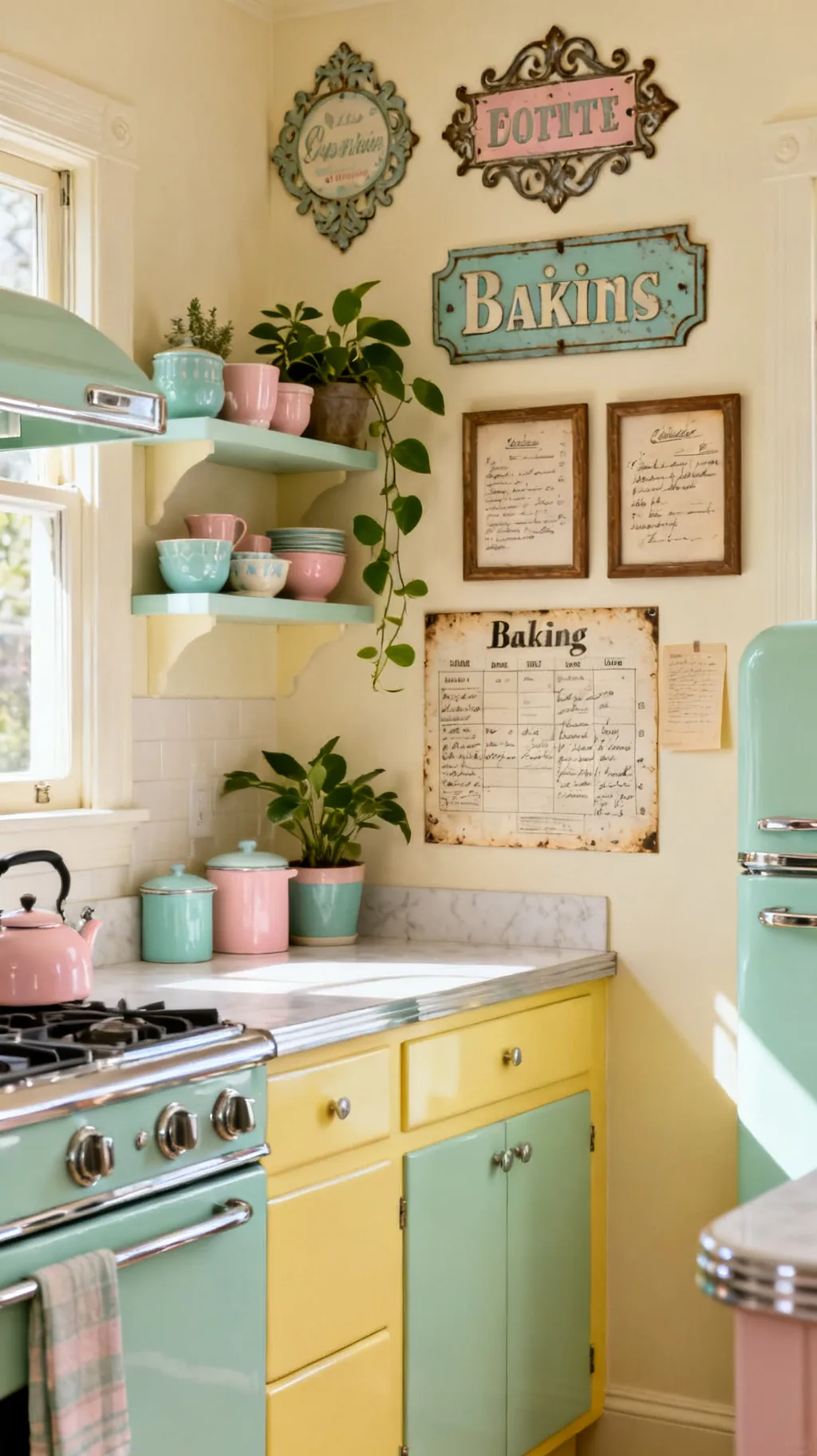 Framed vintage recipe cards as kitchen wall art