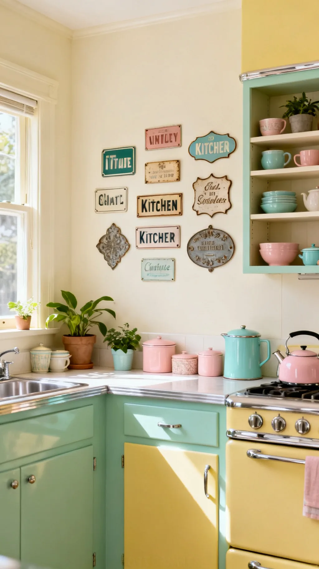 Gallery wall of vintage kitchen signs