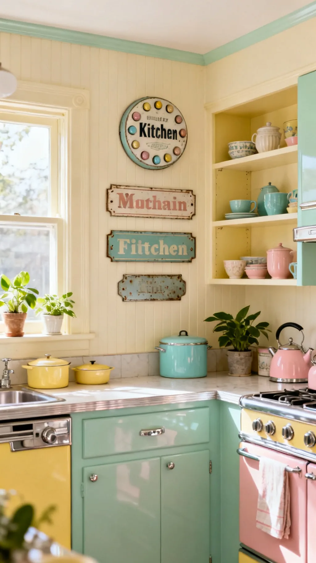 Round die-cut vintage kitchen sign