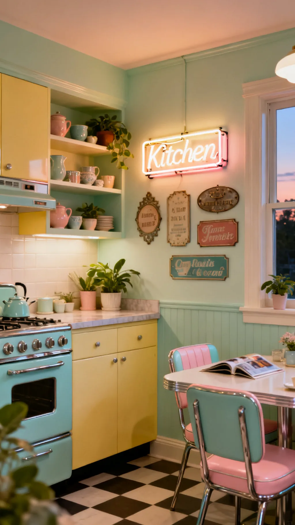 Glowing faux-neon vintage kitchen sign