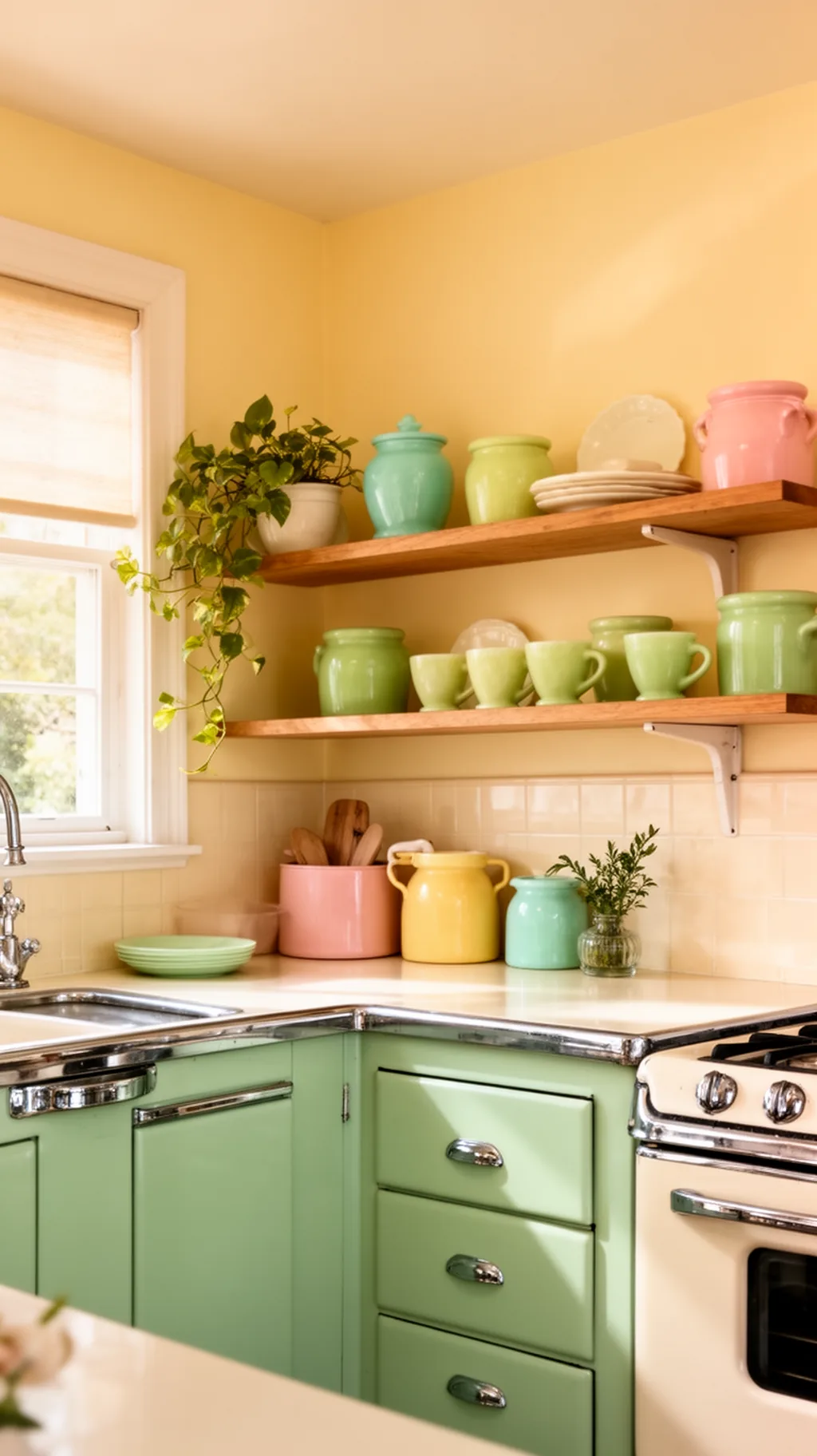 Open shelves with vintage finds