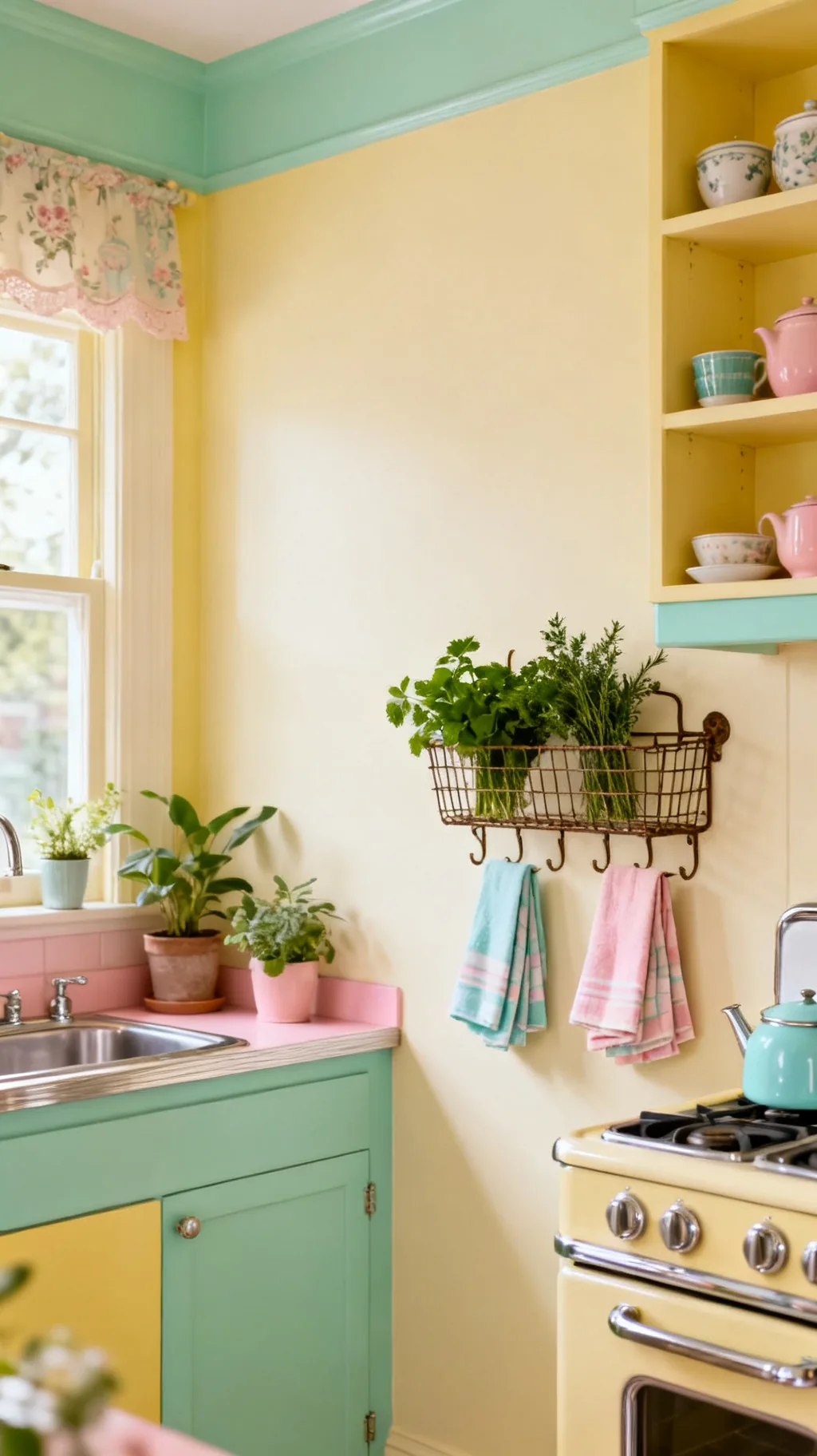 Wall-mounted wire baskets as kitchen wall decor