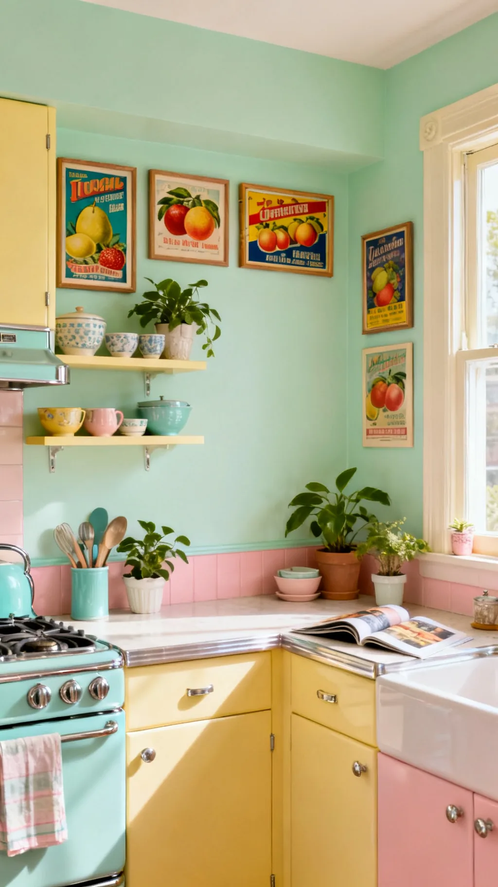 Vintage crate labels as kitchen wall decor