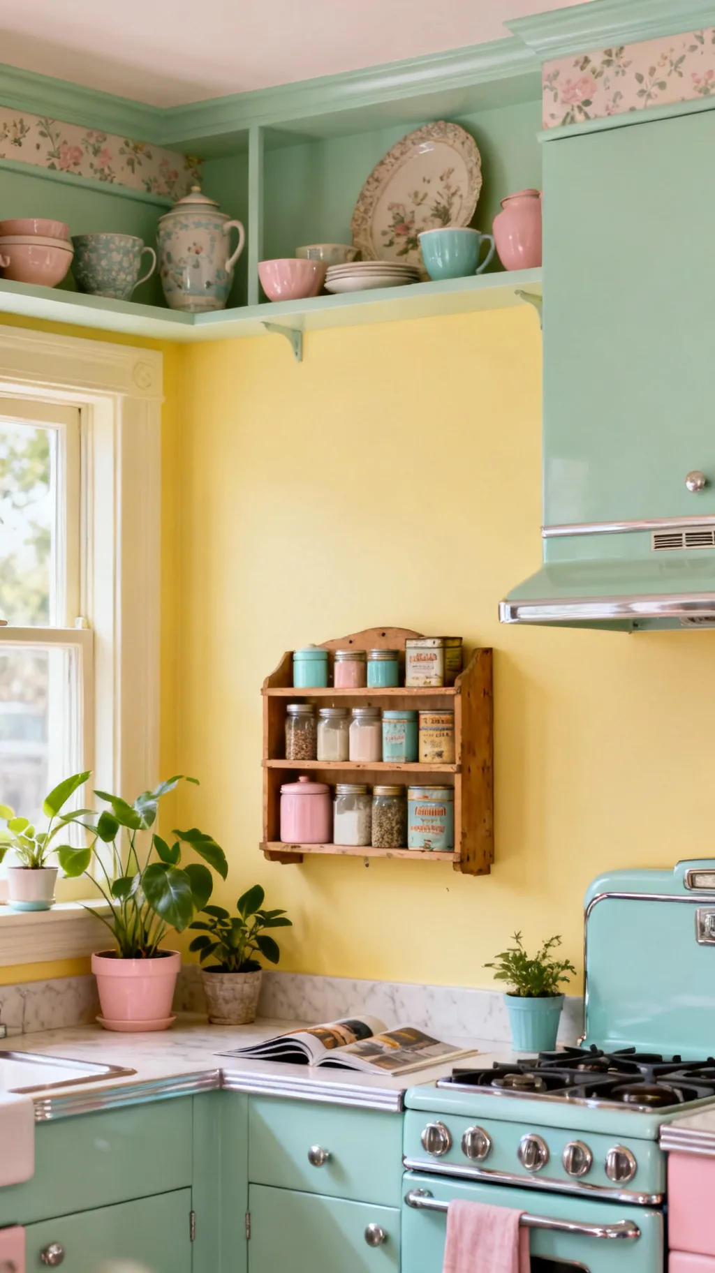 Vintage spice rack as kitchen wall decor